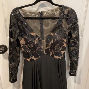 Laced black long sleeve prom dress
